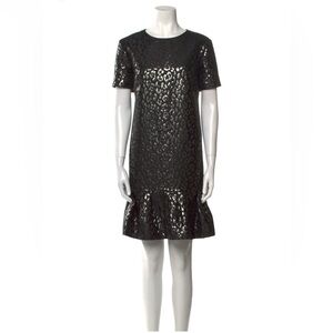 Carolina Herrera Black and Silver Lurex Leopard Print Shift Dress - size 6